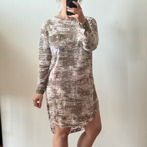 3.1 PHILLIP LIM Sheer Abstract Burnout Print Taupe Long Sleeve Midi Shirt Dress